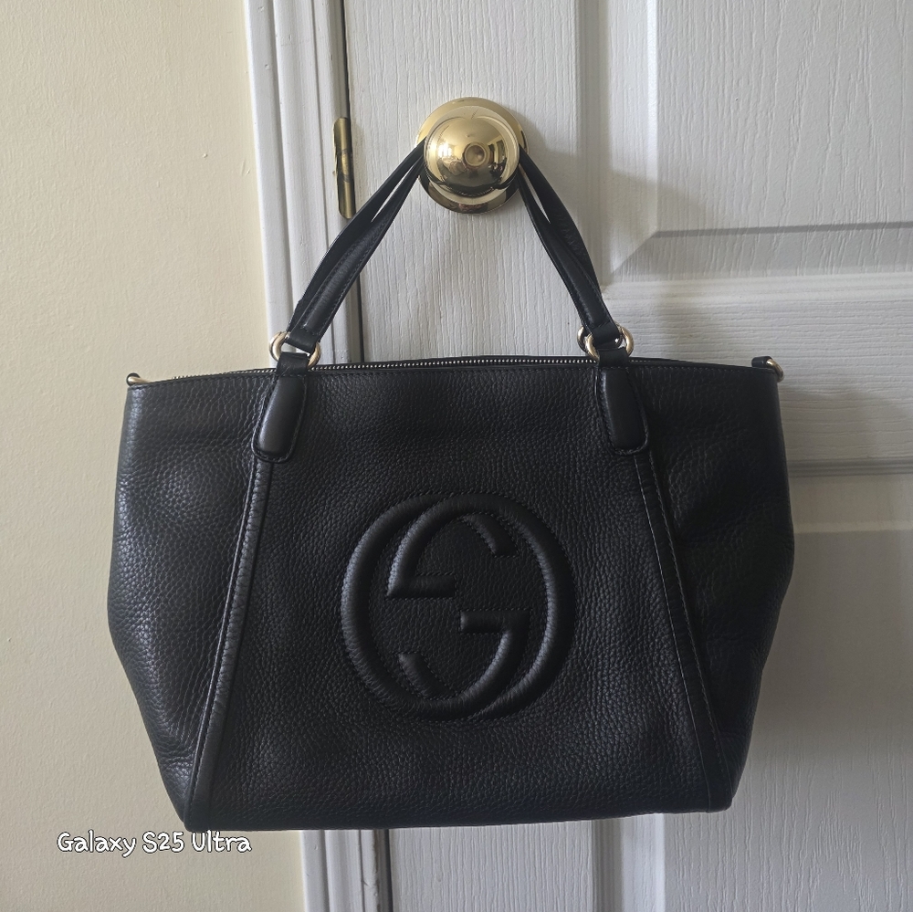 Guci Soho Black Leather Medium Size Tote Bag Like New